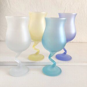 Vintage 90s Pastel Frosted Wine Glasses Set of 4